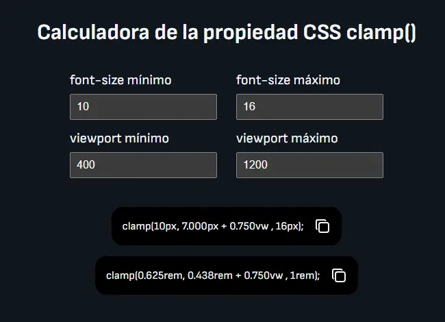 Screenshot of Calculadora de clamp()